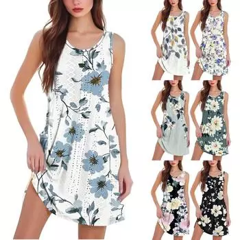 Женское повседневное модное платье-жилет с цветочным принтом и карманами XXL чёрный