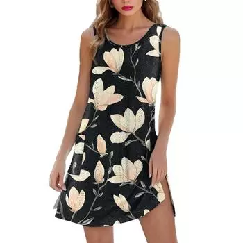 Женское повседневное модное платье-жилет с цветочным принтом и карманами S