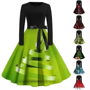 Женское повседневное модное рождественское платье с длинными рукавами и принтом снежинок, вечерние повседневные платья с вырезом и круглым вырезом L