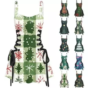 Женское повседневное модное рождественское платье с сексуальным принтом на бретельках в стиле ретро с короткими юбками в стиле ретро XXL