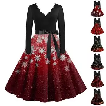 Женское повседневное модное рождественское платье с V-образным вырезом в винтажном стиле L армия зеленый