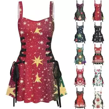 Женское повседневное модное рождественское платье с сексуальным принтом на бретельках в стиле ретро с короткими юбками в стиле ретро M фиолетовый
