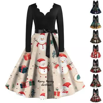 Женское повседневное модное рождественское платье с V-образным вырезом в винтажном стиле XXL