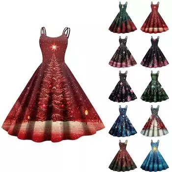 Женское повседневное модное рождественское платье с принтом в стиле панк с открытыми плечами в стиле ретро XXL