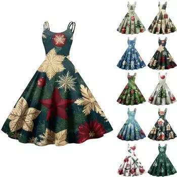 Женское повседневное модное рождественское платье с принтом в стиле панк с открытыми плечами в стиле ретро XXL
