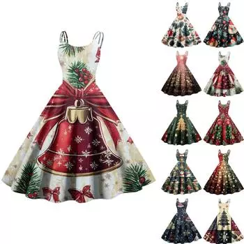 Женское повседневное модное рождественское платье с принтом в стиле панк с открытыми плечами в стиле ретро S