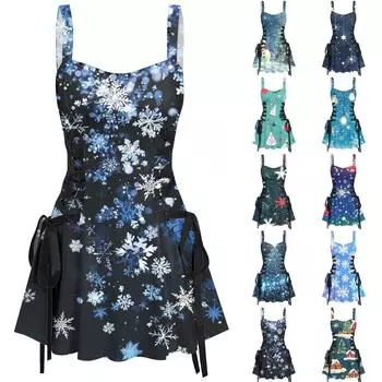 Женское повседневное модное рождественское платье с сексуальным принтом на бретельках в стиле ретро с короткими юбками в стиле ретро M