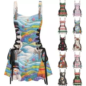 Женское повседневное модное рождественское платье с сексуальным принтом на бретельках в стиле ретро с короткими юбками в стиле ретро M хаки
