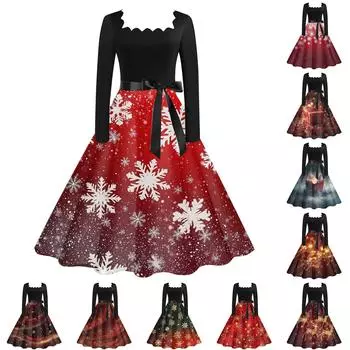 Женское повседневное модное рождественское платье с квадратным вырезом в винтажном стиле S