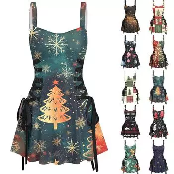 Женское повседневное модное рождественское платье с сексуальным принтом на бретельках в стиле ретро с короткими юбками в стиле ретро L чёрный