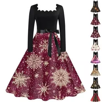 Женское повседневное модное рождественское платье с квадратным вырезом в винтажном стиле L чёрный