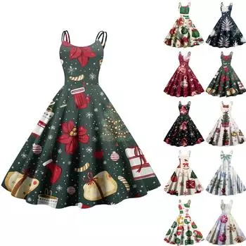 Женское повседневное модное рождественское платье с принтом в стиле панк с открытыми плечами в стиле ретро M