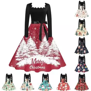 Женское повседневное модное рождественское платье с квадратным вырезом в винтажном стиле XXXXL тёмно-синий