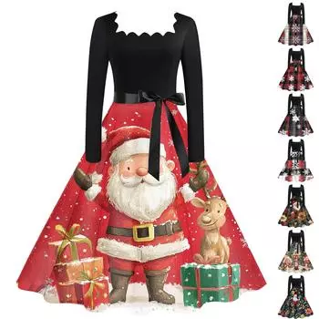 Женское повседневное модное рождественское платье с квадратным вырезом в винтажном стиле XXXXXL винный