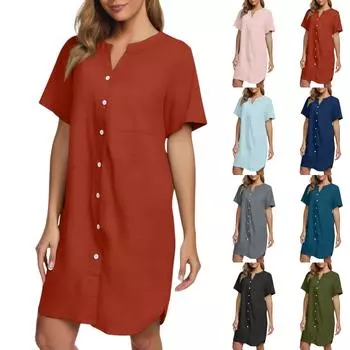 Женское повседневное модное сексуальное короткое однотонное платье-ночная рубашка с коротким рукавом M