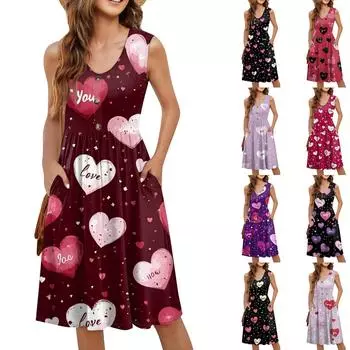 Женское повседневное модное сексуальное платье-туника без рукавов с V-образным вырезом и пуговицами на День святого Валентина L чёрный