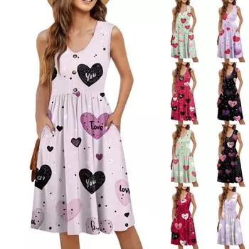 Женское повседневное модное сексуальное платье-туника без рукавов с V-образным вырезом и пуговицами на День святого Валентина L чёрный