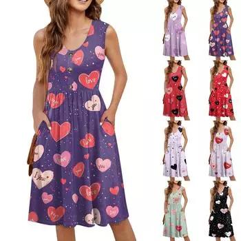 Женское повседневное модное сексуальное платье-туника без рукавов с V-образным вырезом и пуговицами на День святого Валентина L чёрный