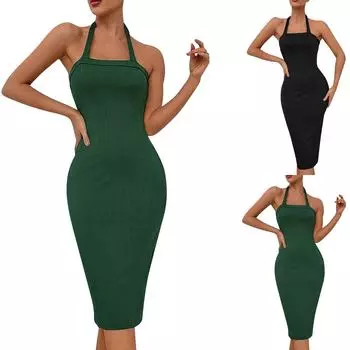 Женское повседневное модное сексуальное платье с трикотажной талией и облегающим бедром L чёрный