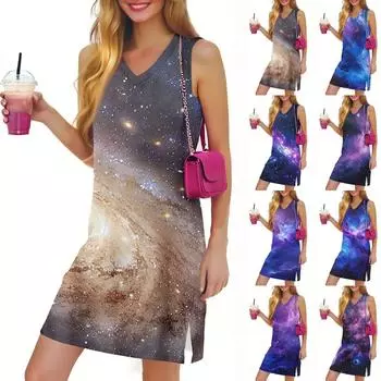 Женское повседневное модное сексуальное платье без рукавов с V-образным вырезом и цветочным подолом M