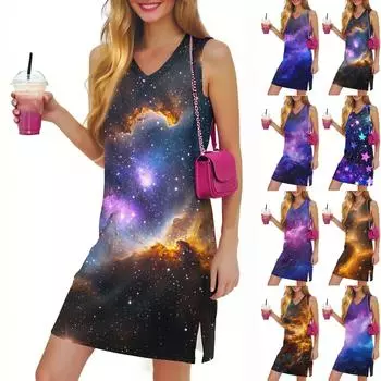 Женское повседневное модное сексуальное платье без рукавов с V-образным вырезом и цветочным подолом XXXL