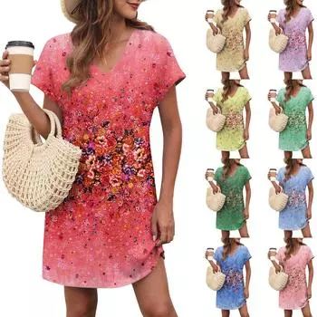 Женское повседневное модное сексуальное платье с V-образным вырезом и рукавами-крылышками с цветочным принтом XXL