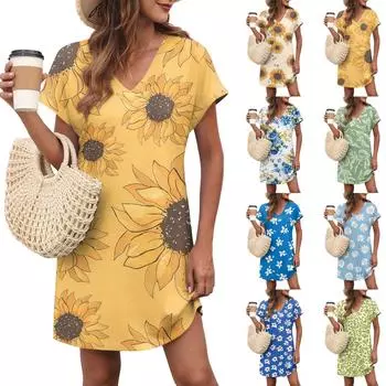 Женское повседневное модное сексуальное платье с V-образным вырезом и рукавами-крылышками с цветочным принтом XL