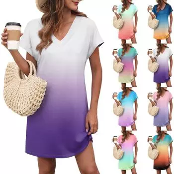 Женское повседневное модное сексуальное платье с V-образным вырезом и рукавами-крылышками с карманами и градиентом M зелёный