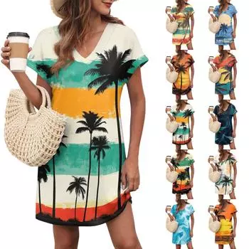 Женское повседневное модное сексуальное платье с V-образным вырезом и рукавами-крылышками с цветочным принтом L