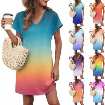 Женское повседневное модное сексуальное платье с V-образным вырезом и рукавами-крылышками с карманами и градиентом M тёмно-синий