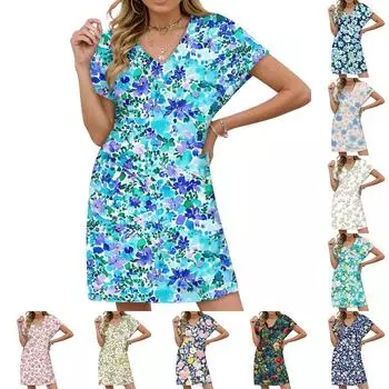 Женское повседневное модное сексуальное платье с V-образным вырезом и рукавами-крылышками с цветочным принтом M зелёный