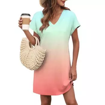 Женское повседневное модное сексуальное платье с V-образным вырезом и рукавами-крылышками с карманами и градиентом S