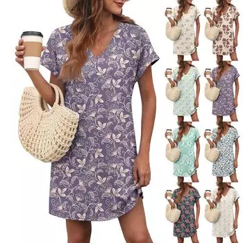 Женское повседневное модное сексуальное платье с V-образным вырезом и рукавами-крылышками с карманами и градиентом S хаки