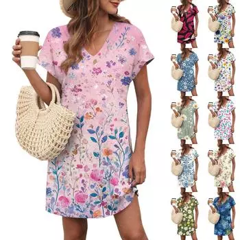 Женское повседневное модное сексуальное платье с V-образным вырезом и рукавами-крылышками с цветочным принтом S