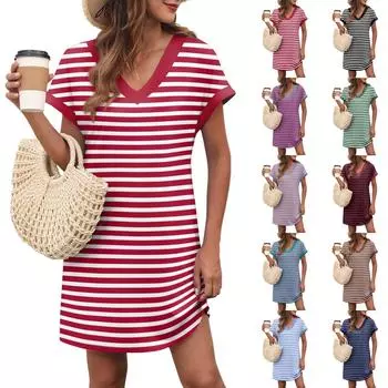 Женское повседневное модное сексуальное платье с V-образным вырезом и коротким рукавом с карманом, однотонное платье M чёрный