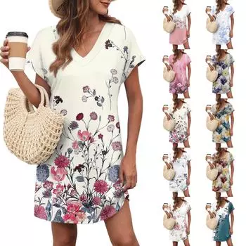 Женское повседневное модное сексуальное платье с V-образным вырезом и рукавами-крылышками с цветочным принтом S