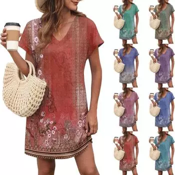 Женское повседневное модное сексуальное платье с V-образным вырезом и рукавами-крылышками с цветочным принтом XXL