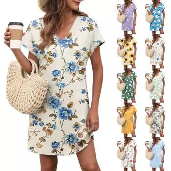 Женское повседневное модное сексуальное платье с V-образным вырезом и рукавами-крылышками с цветочным принтом XL