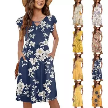 Женское повседневное модное сексуальное платье с V-образным вырезом и оборками на рукавах с цветочным принтом L