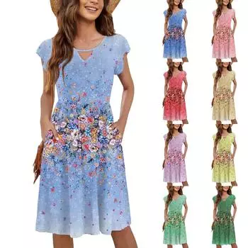 Женское повседневное модное сексуальное платье с V-образным вырезом и оборками на рукавах с цветочным принтом L армия зеленый