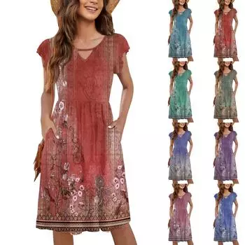 Женское повседневное модное сексуальное платье с V-образным вырезом и оборками на рукавах с цветочным принтом L армия зеленый