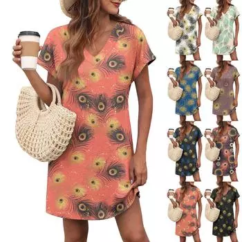 Женское повседневное модное сексуальное платье с V-образным вырезом и рукавами-крылышками с карманами и градиентом M тёмно-синий