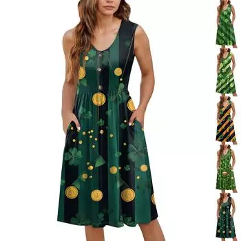 Женское повседневное модное сексуальное платье с v-образным вырезом и пуговицами без рукавов с цветочным принтом XL оранжевый