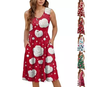 Женское повседневное модное сексуальное платье с V-образным вырезом и пуговицами без рукавов с принтом XL