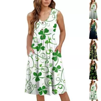 Женское повседневное модное сексуальное платье с v-образным вырезом и пуговицами без рукавов с цветочным принтом XXL