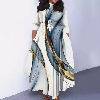 Женское повседневное модное свободное платье большого размера с принтом, круглым вырезом и короткими рукавами, карманными бретелями XL призрак белого