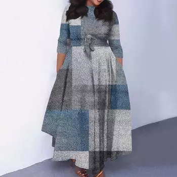 Женское повседневное модное свободное платье большого размера с цветочным принтом и круглым вырезом, рукавами три четверти, карманами и бретелями XL