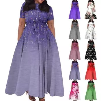 Женское повседневное модное свободное платье большого размера с принтом, круглым вырезом и короткими рукавами, карманными бретелями XXL чёрный