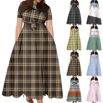 Женское повседневное модное свободное платье большого размера с принтом, круглым вырезом и короткими рукавами, карманными бретелями XXXXXL