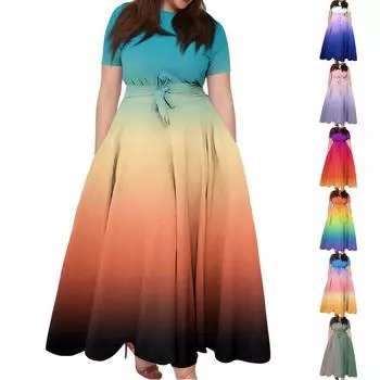 Женское повседневное модное свободное платье большого размера с принтом, круглым вырезом и короткими рукавами, карманными бретелями XXXXXL зелёный